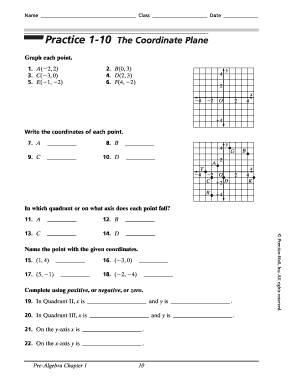 Practice 1 10 the Coordinate Plane Answer Key  Form