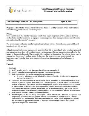 Case Management Consent Form and Release of Medical Information