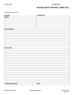 Tailgate Meeting Template  Form