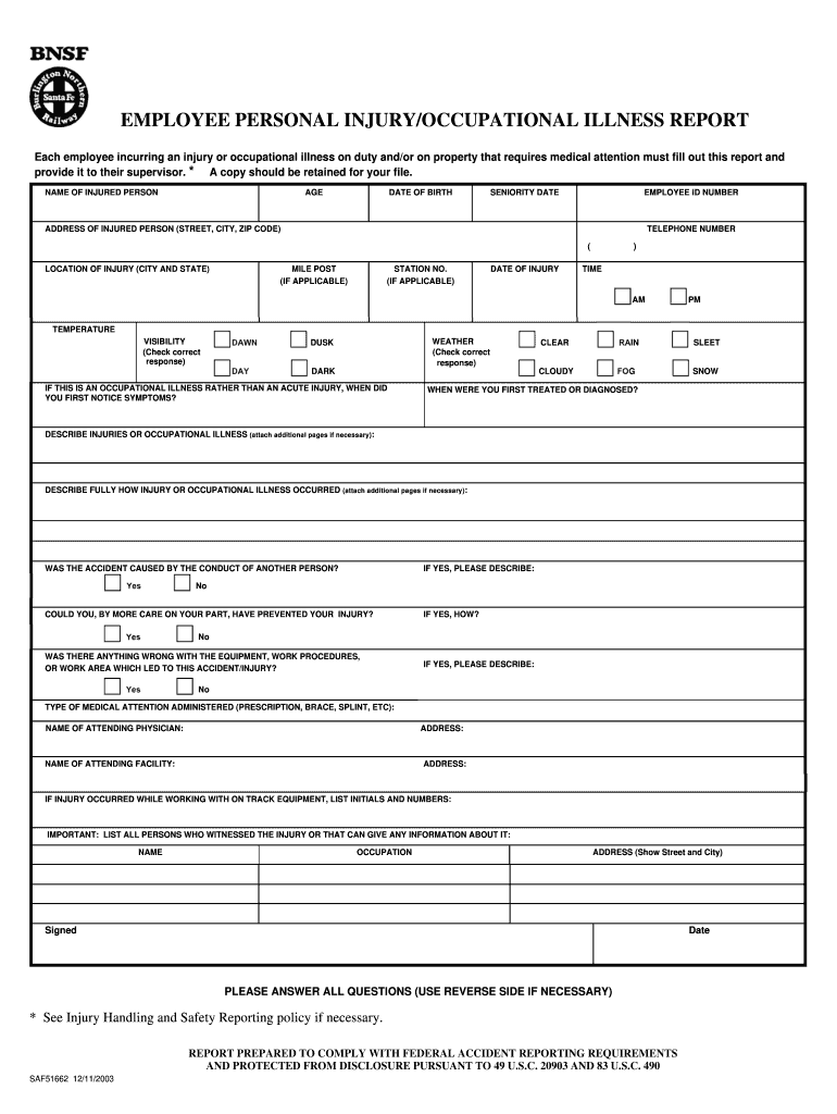 EMPLOYEE PERSONAL INJURYOCCUPATIONAL ILLNESS REPORT  Form