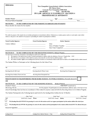 By LAW ARTICLE II ELIGIBILITY SECTION 4 TRANSFER RULE AFFIDAVIT Nhiaa  Form