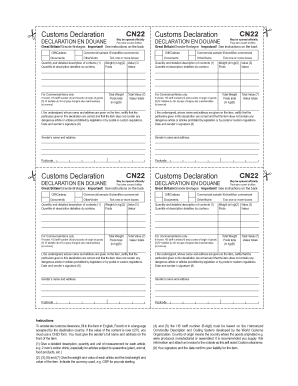 Customs Declaration CN22 Customs Declaration CN22  Form