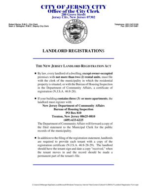 CITY of JERSEY CITY Office of the City Clerk 280 Grove Street Jersey City, New Jersey 07302 Robert Byrne, R  Form