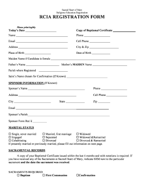 Rcia Registration Form