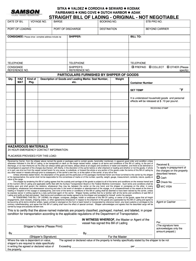 Samson Bill of Lading  Form