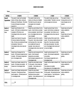 Binder Check Rubric PDF  Form