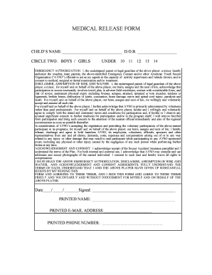 Ayso Medical Release Form
