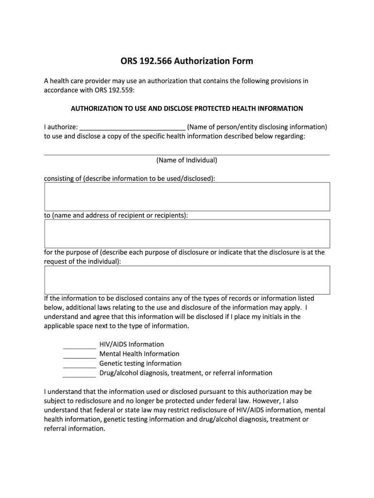HIPAA Authorization Form under Ors192 522