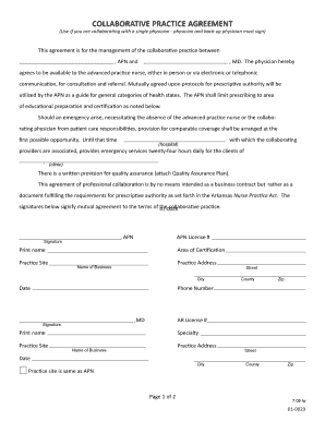 COLLABORATIVE PRACTICE AGREEMENT Arkansas Arsbn Arkansas  Form