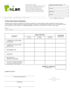 Scholastic Record  Form