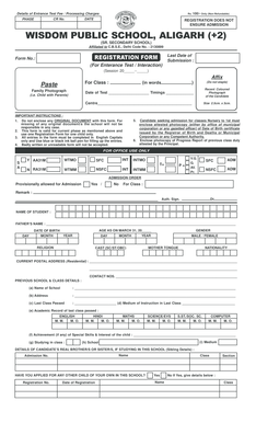 Wisdom Public School Admission Form