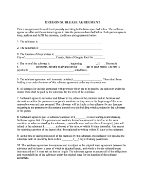 Oregon Sublease Agreement  Form