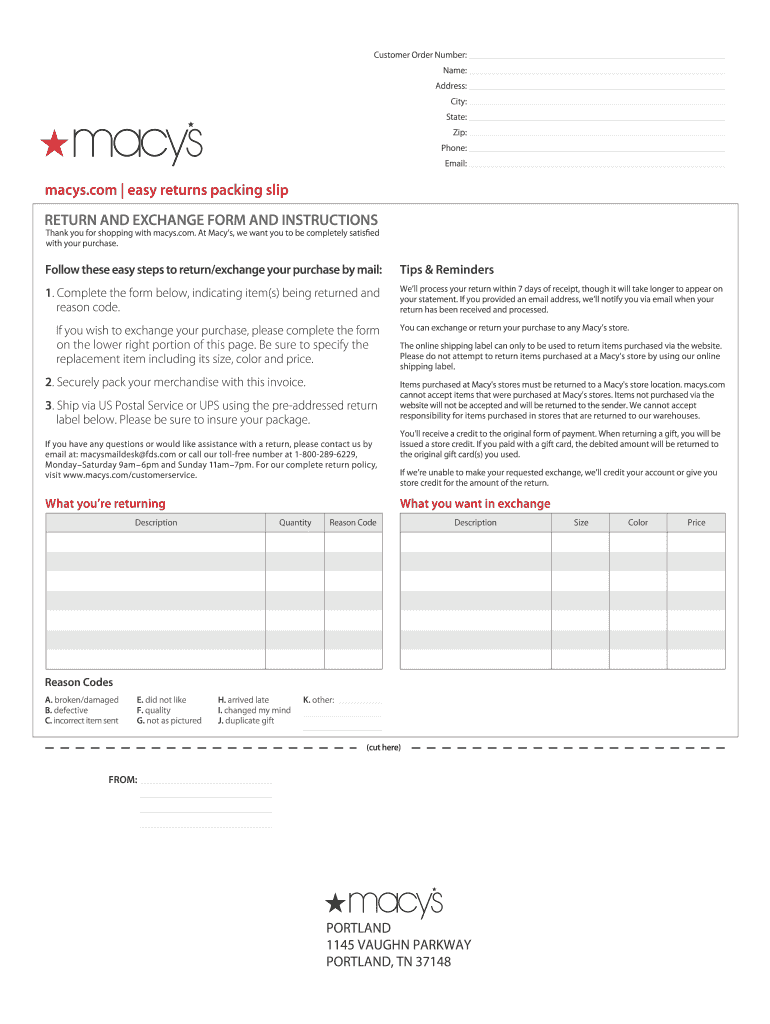 Macys Com Easyreturn  Form