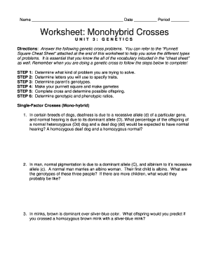 Monohybrid Cross Worksheet Answer Key PDF  Form