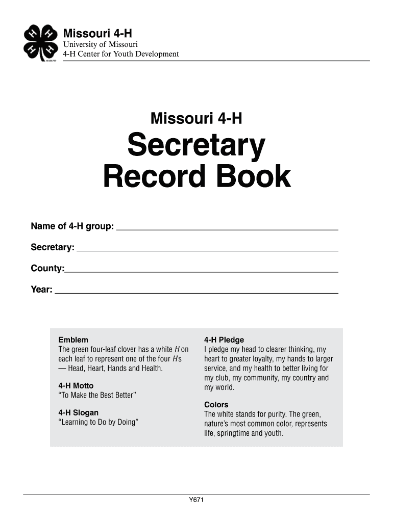 Get and Sign Missouri 4 H Secretary Book 2002-2022 Form