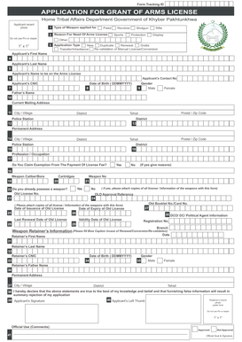 Application for Grant of Arms License  Form