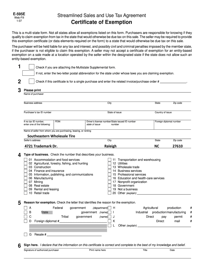  E595E Streamlined Sales and Use Tax Agreement WebFill 107 Certificate of Exemption This is a Multistate Form 2019