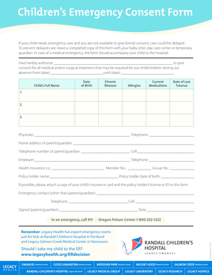 Childrens Emergency Consent Form Legacy Health Legacyhealth