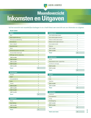 Maandoverzicht Inkomsten En Uitgaven Abnamronl  Form