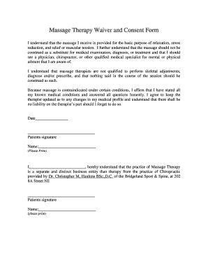 Massage Therapy Waiver and Consent Form