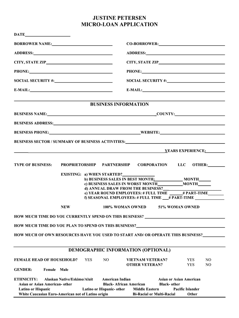 Justine Petersen PDF Application for Micro Loan  Form