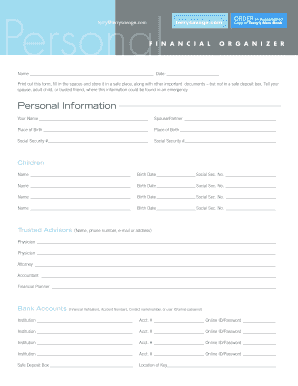 Terry Savage Personal Financial Organizer  Form