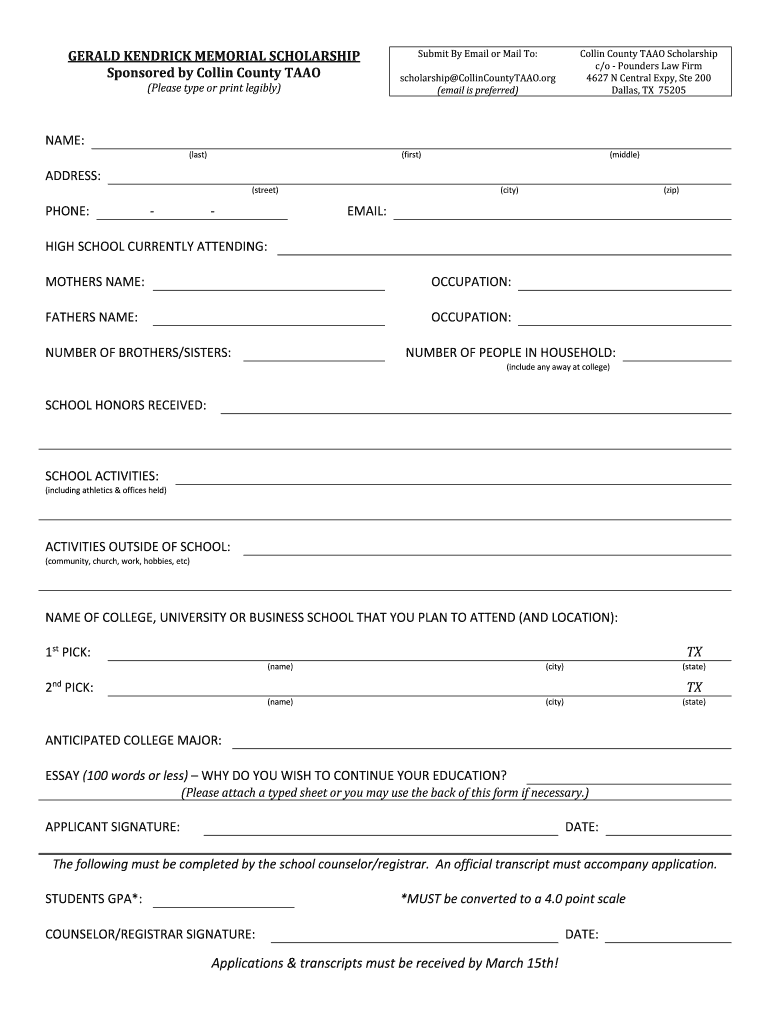 Gerald Kendrick Memorial Scholarship  Form