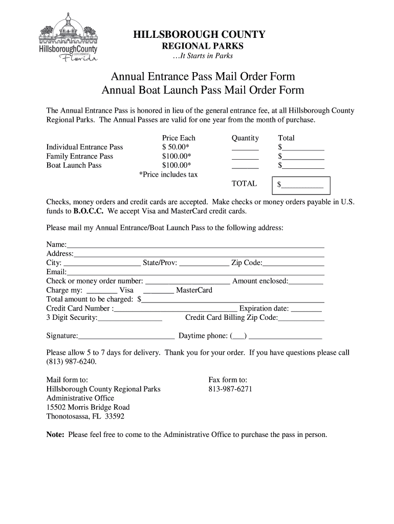  Annual Pass Order Form 1 4  Hillsborough County FL  Hillsboroughcounty 2016-2024