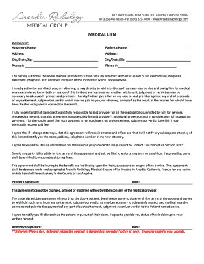 Medical Lien Agreement  Form