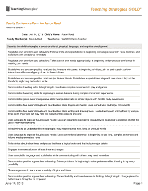 Teaching Strategies GOLD Family Conference Form for Aaron Reed Tnl Esd113