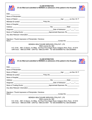 Md India Claim Intimation  Form