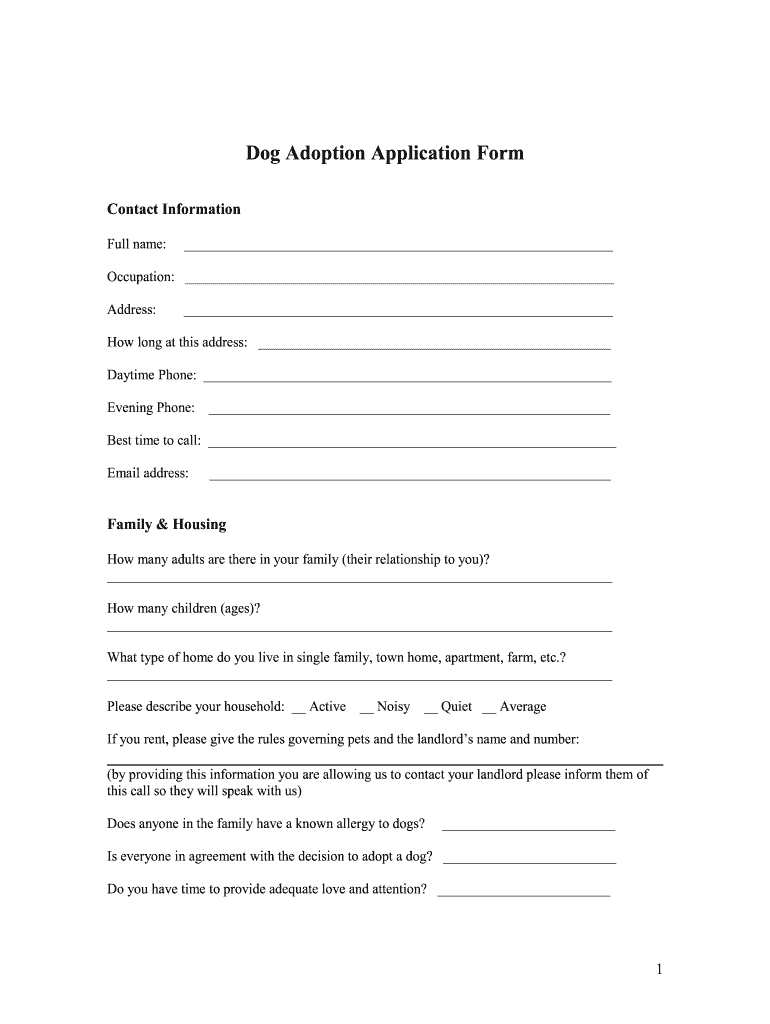 Dog Adoption Form PDF Fill Out And Sign Printable PDF Template SignNow