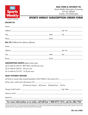 SPORTS WEEKLY SUBSCRIPTION ORDER FORM USA Today