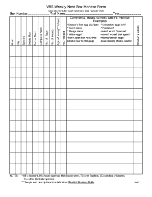 VBS Weekly Nest Box Monitor Form Virginiabluebirdsorg