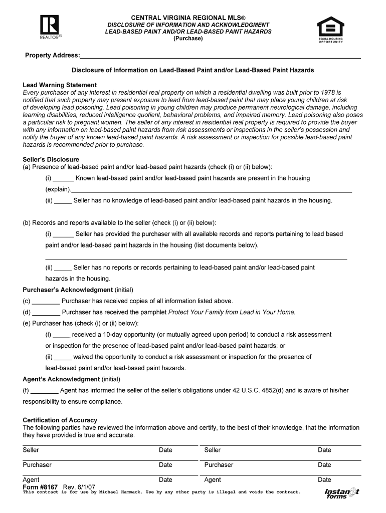 CENTRAL VIRGINIA REGIONAL MLS DISCLOSURE of INFORMATION