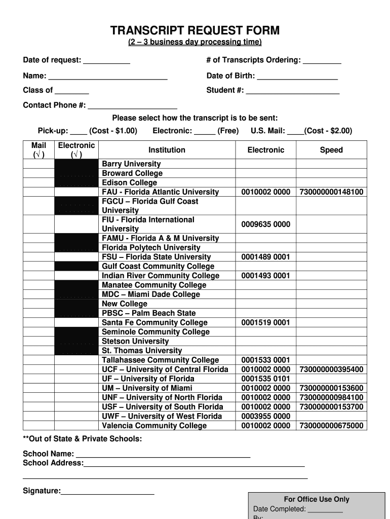 Miramar High School Transcripts  Form