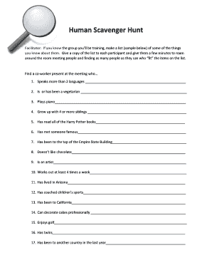 Human Scavenger Hunt for Adults PDF  Form