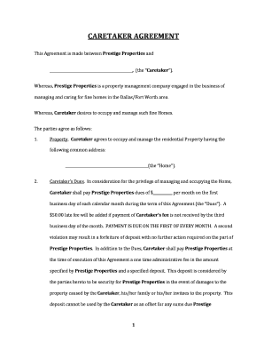 Caretaker Contract Sample  Form