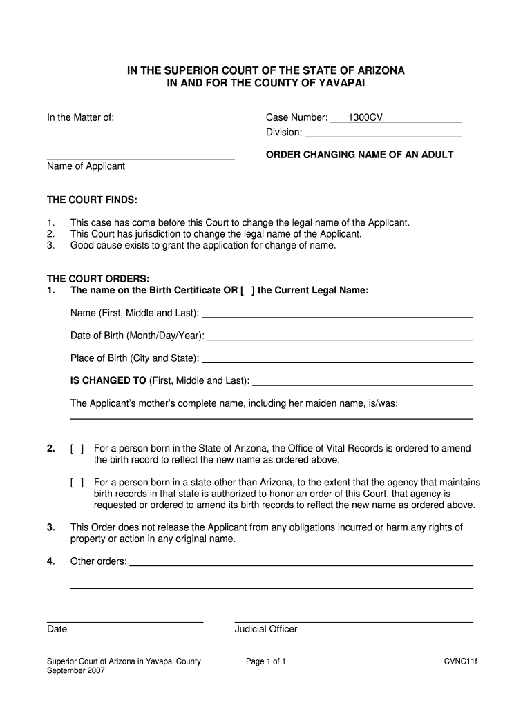 Get and Sign Order Changing Name of an Adult 2007-2022 Form