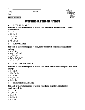 Periodic Trends Worksheet  Form