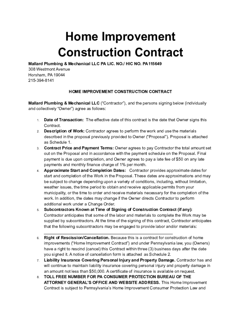 PA Home BImprovement Contractb  Form