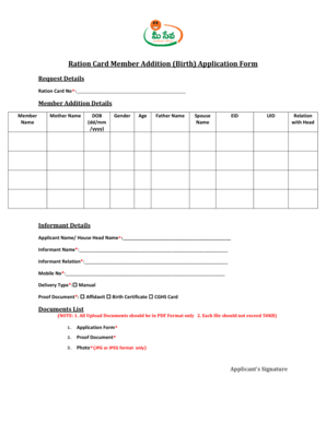 Ration Card Member Addition Application Form