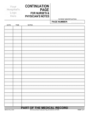 Continuation Sheet in Hospital  Form