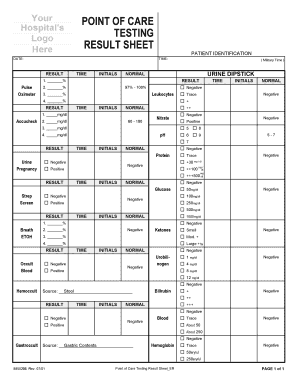 Urinalysis Dipstick Results Form PDF