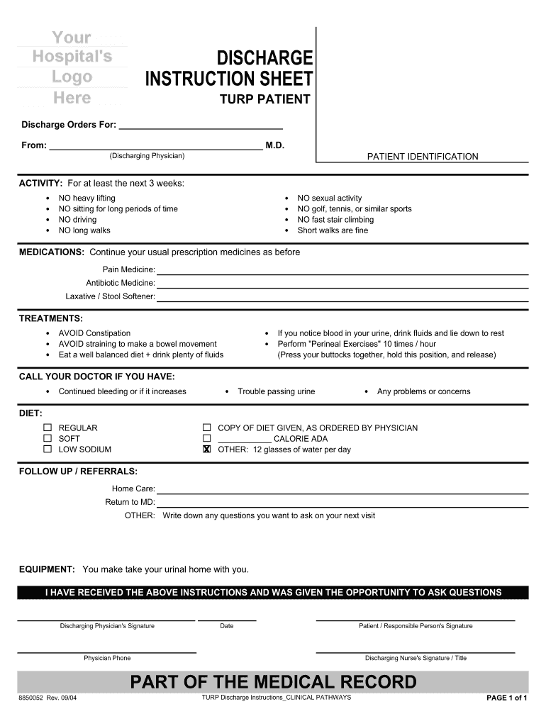 Hospital Discharge Papers  Form