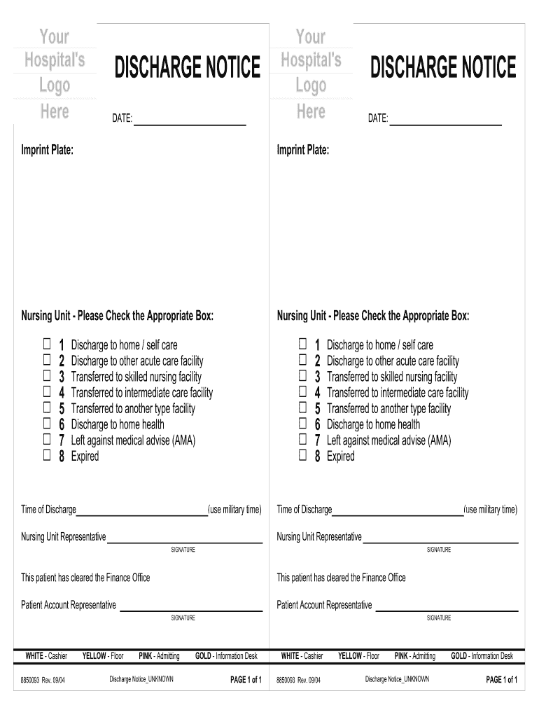  Hospital Discharge Template 2004-2024