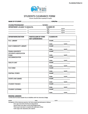 Pwani University Clearance Form