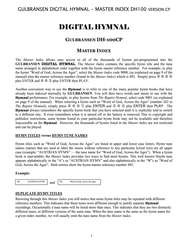 Gulbransen Digital Hymnal  Form