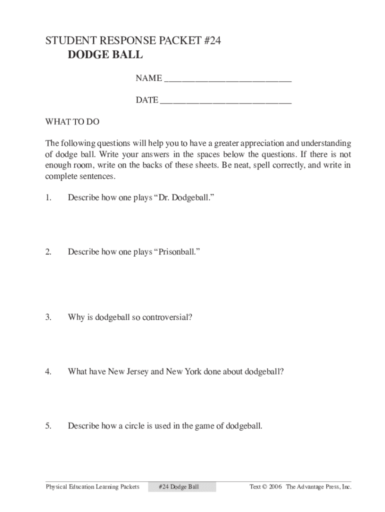 Dodgeball Packet 24 Answers  Form