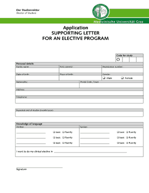 Application SUPPORTING LETTER for an ELECTIVE PROGRAM Medunigraz  Form